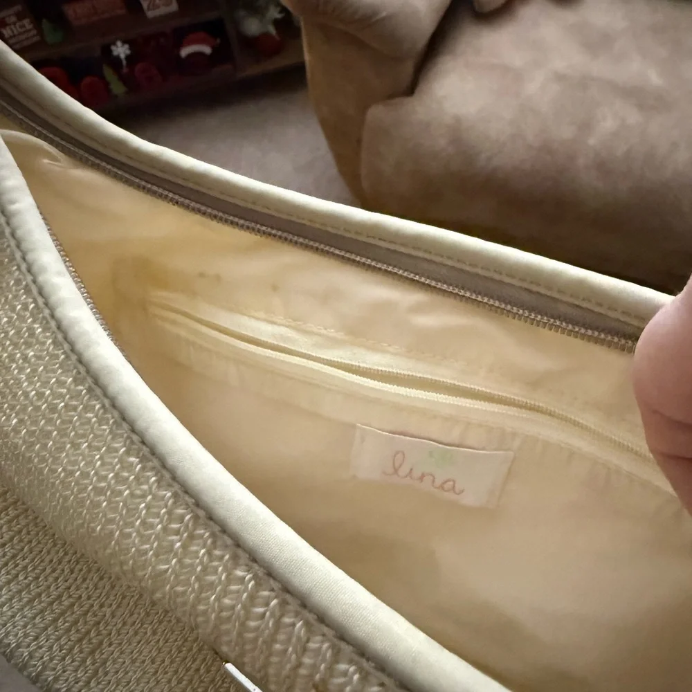 Y2K Cream Woven Hobo Bag Neutral Shoulder Purse